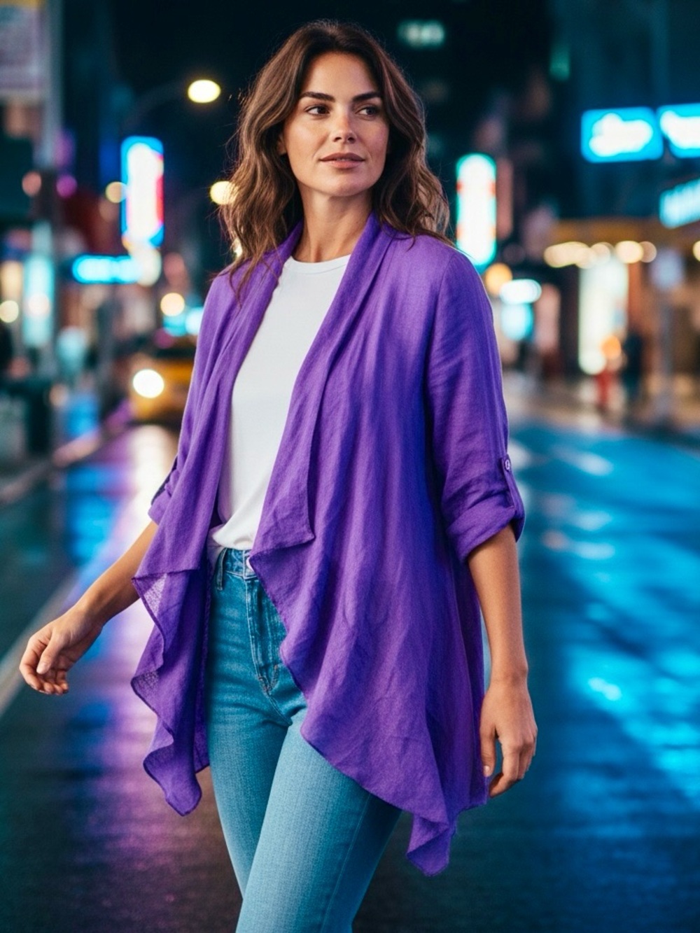 Women's Draped Open-Front Cardigan Sweater - Purple